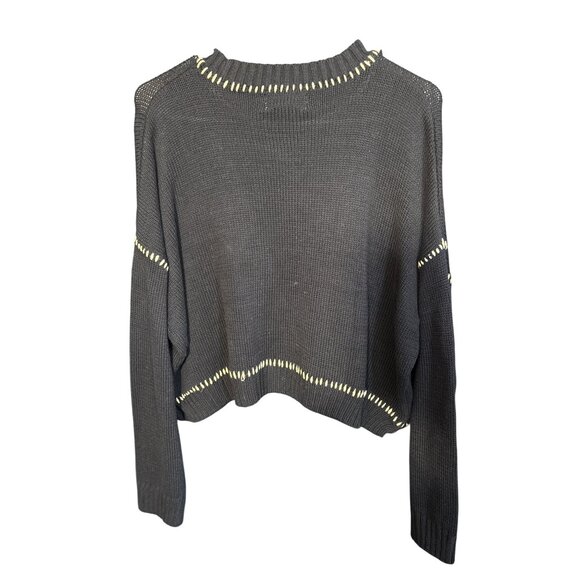 Jessica Simpson "Game Day" Knit Sweater S Cotton Blend Charcoal & White Casual & - Picture 2 of 3